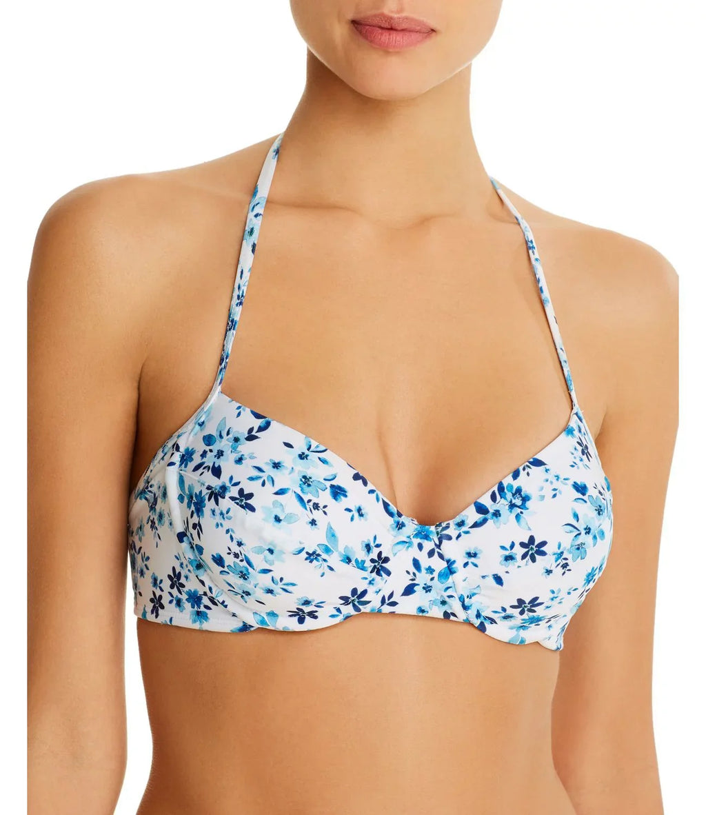 Shoshanna Womens Underwire Floral Halter Swim Top Blue DD
