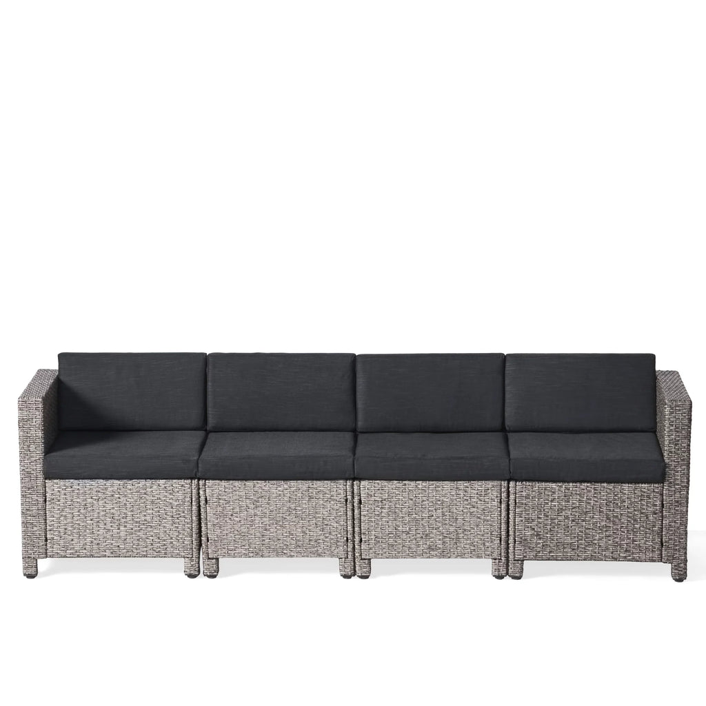 GDF Studio Venice Outdoor Wicker 4 Seater Sectional Sofa with Cushions, Mixed Black and Dark Gray