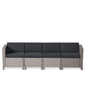 GDF Studio Venice Outdoor Wicker 4 Seater Sectional Sofa with Cushions, Mixed Black and Dark Gray