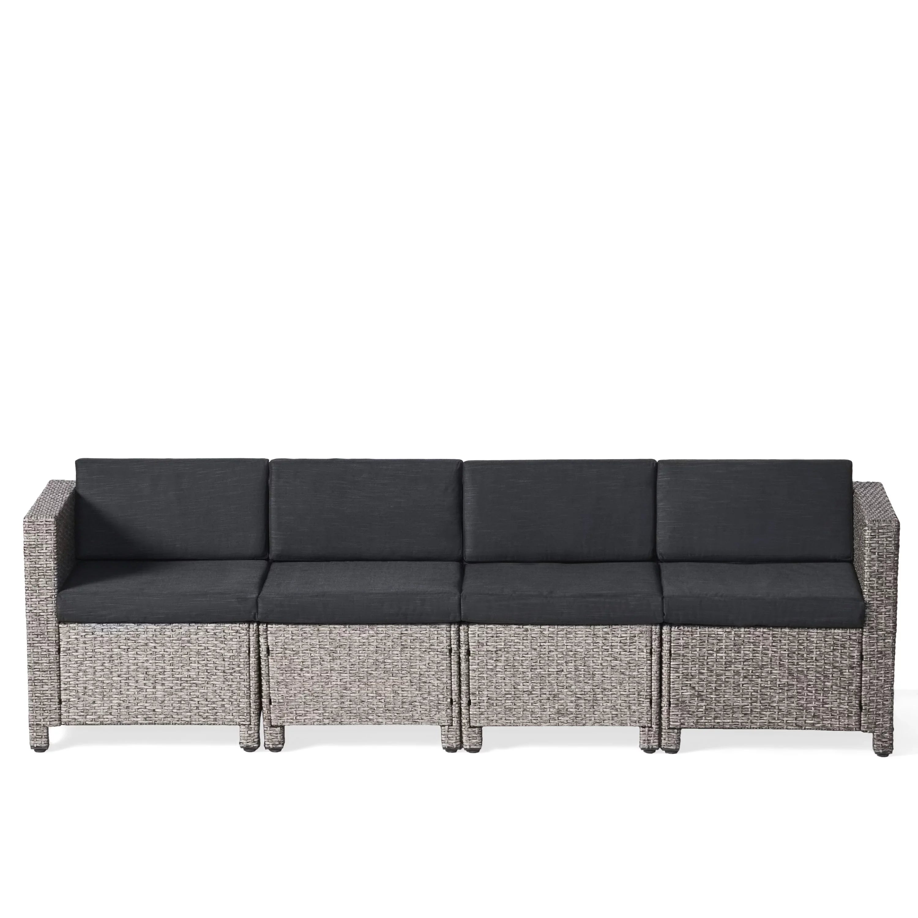 GDF Studio Venice Outdoor Wicker 4 Seater Sectional Sofa with Cushions, Mixed Black and Dark Gray