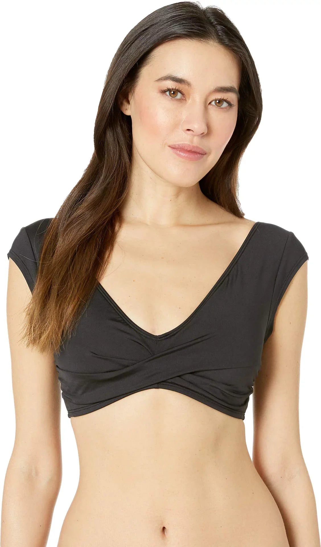MSRP $69 Kenneth Cole Cap Sleeve Hipster Bikini Top Black Size Small