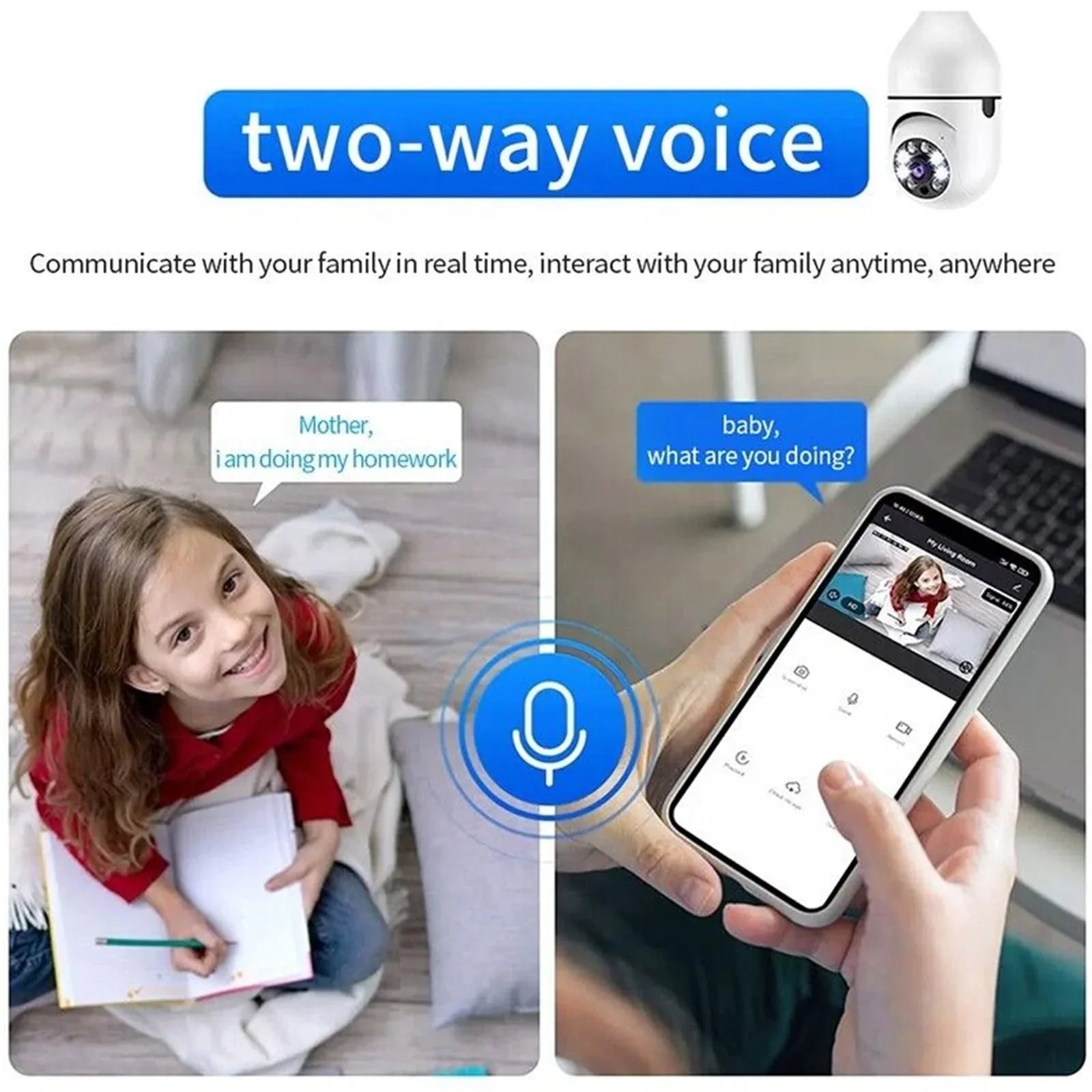 2PCS Wireless Security Camera, WIFI IP Camera, E27 Light Bulb 1080P HD Security Monitor Cam with Infrared Night Vision, White (Supports 2.4G &5G Wi-Fi)
