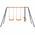 ZENSTYLE Double Metal Swing Set W/ 2 Saucer Swing Seats, 1 Seesaw for Outdoor, Backyard - Kids Toddler Toy, All Weather Resistant