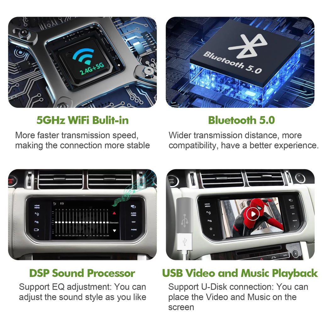 Wireless CarPlay Receiver SmartBox for Land Rover Range Rover/Evoque/Discovery 4 Jaguar XE XF Bosch Carplay Interface Retrofit kit Decoder, Support Android Auto, Mirror Link, Reverse Camera, USB Drive