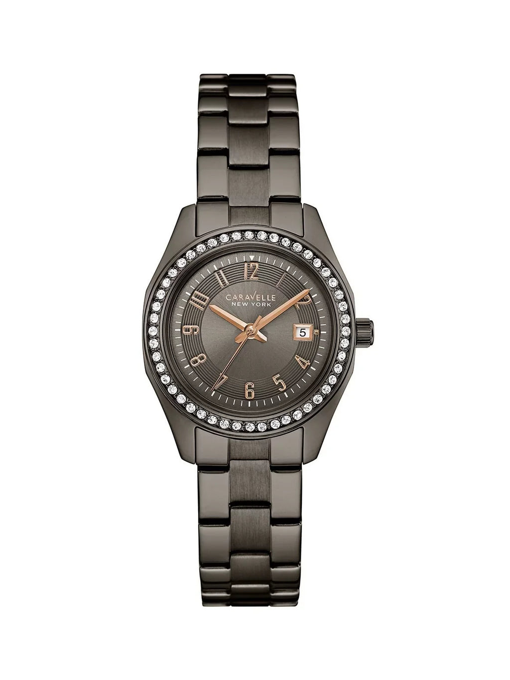 Caravelle 45M110 Women's Crystal Grey Dial Gunmetal IP Steel Bracelet Watch