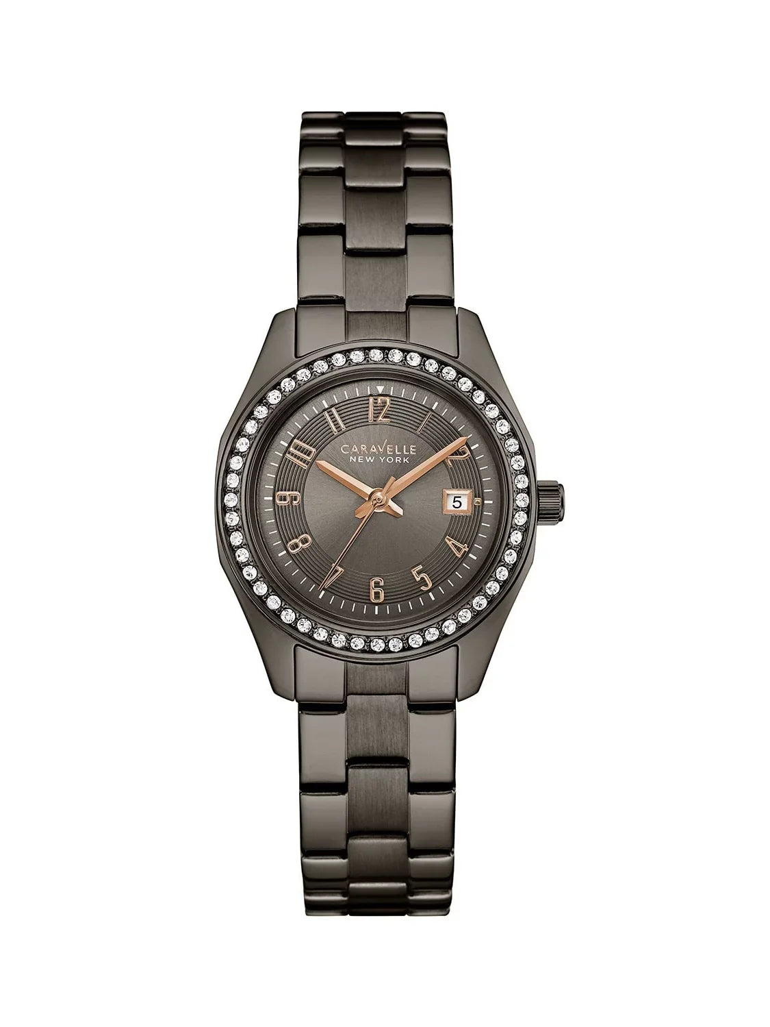 Caravelle 45M110 Women's Crystal Grey Dial Gunmetal IP Steel Bracelet Watch