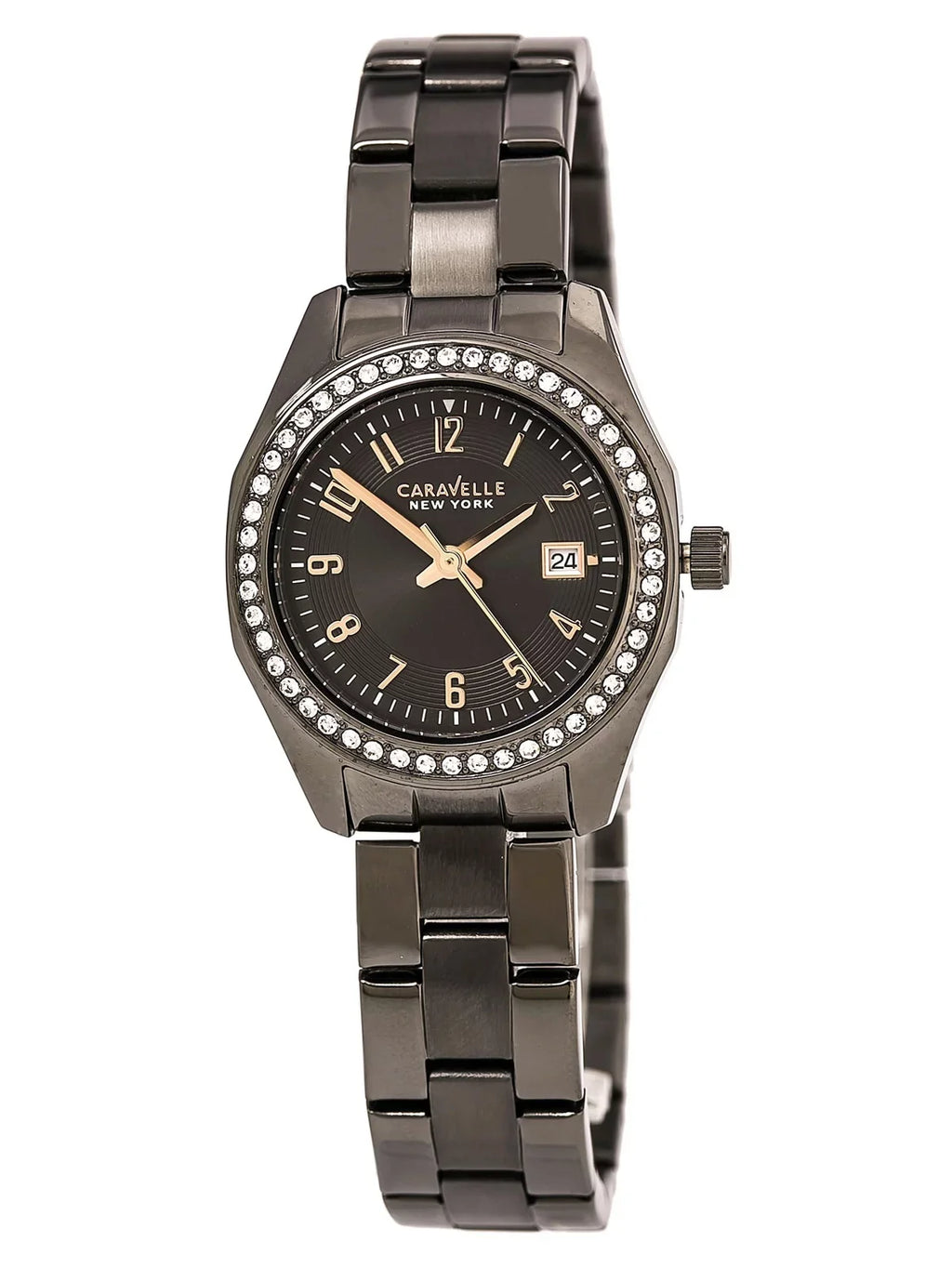 Caravelle 45M110 Women's Crystal Grey Dial Gunmetal IP Steel Bracelet Watch