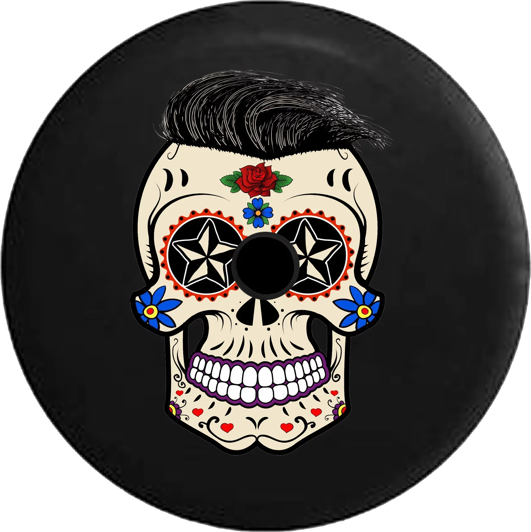 2018 2019 Wrangler JL Backup Camera Sugar Skull Tattoo with Hair Spare Tire Cover for Jeep RV 33 Inch