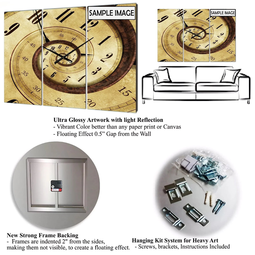 DESIGN ART Designart 'Mineral Slice XV' Large Fashion Wall Clock - 3 Panels - 36 in. wide x 28 in. premium - 3 Panels