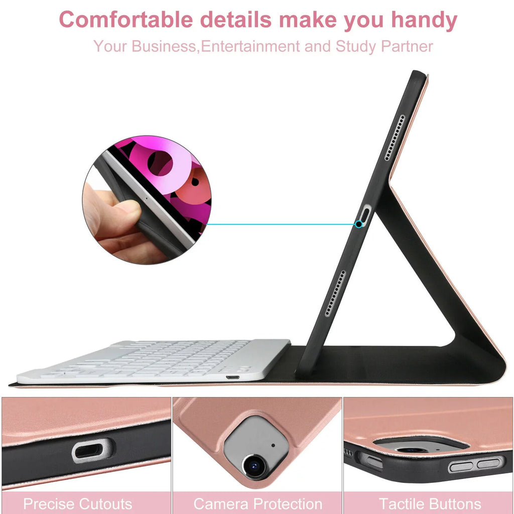 Kvago iPad Keyboard Case for  iPad Air 5th Gen 2022 Bluetooth Keyboard Built-in Pencil Holder Pink