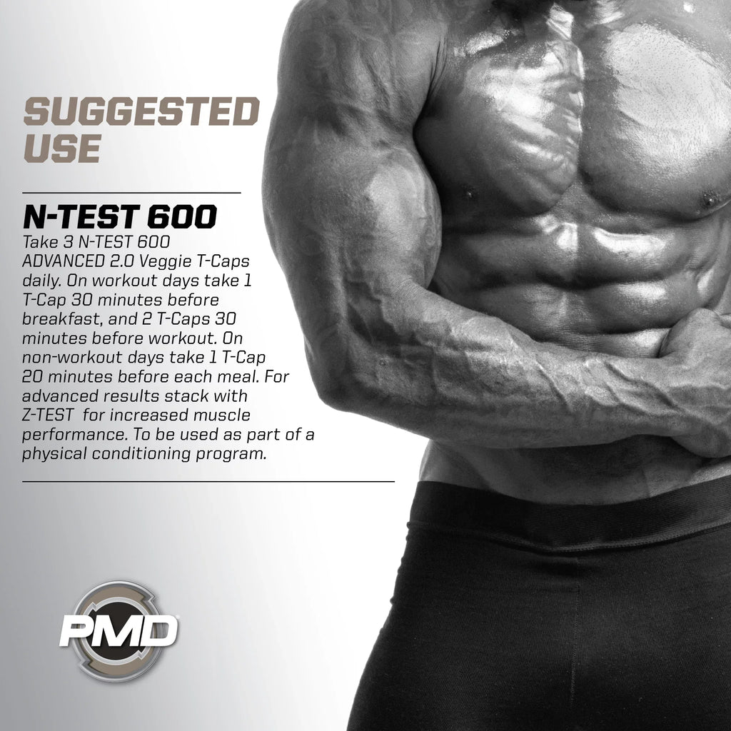 PMD Sports N-Test 600 Advanced Testosterone Booster for Men - Strong and Powerful With Testofen - Training And Bodybuilding - Lean Muscle Growth And Strength Gains - Test Boost (90 Veggie-Caps))