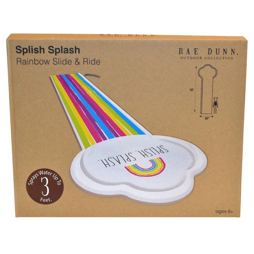 Rae Dunn: Splish Splash Rainbow Slide & Ride -16 Foot Water Slide Sprinkler, CocoNut Float, Durable Sliding Mat, Age 5+