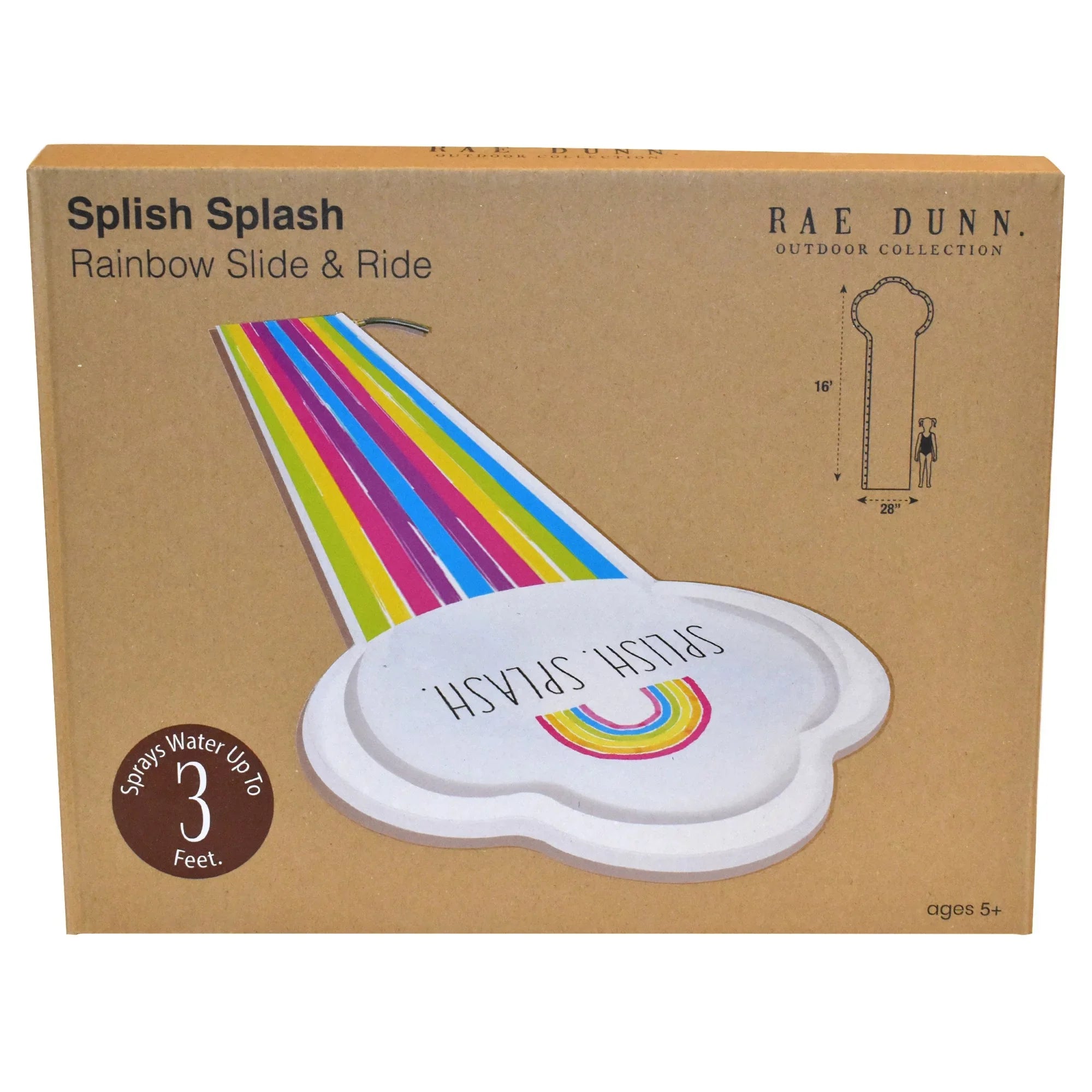 Rae Dunn: Splish Splash Rainbow Slide & Ride -16 Foot Water Slide Sprinkler, CocoNut Float, Durable Sliding Mat, Age 5+