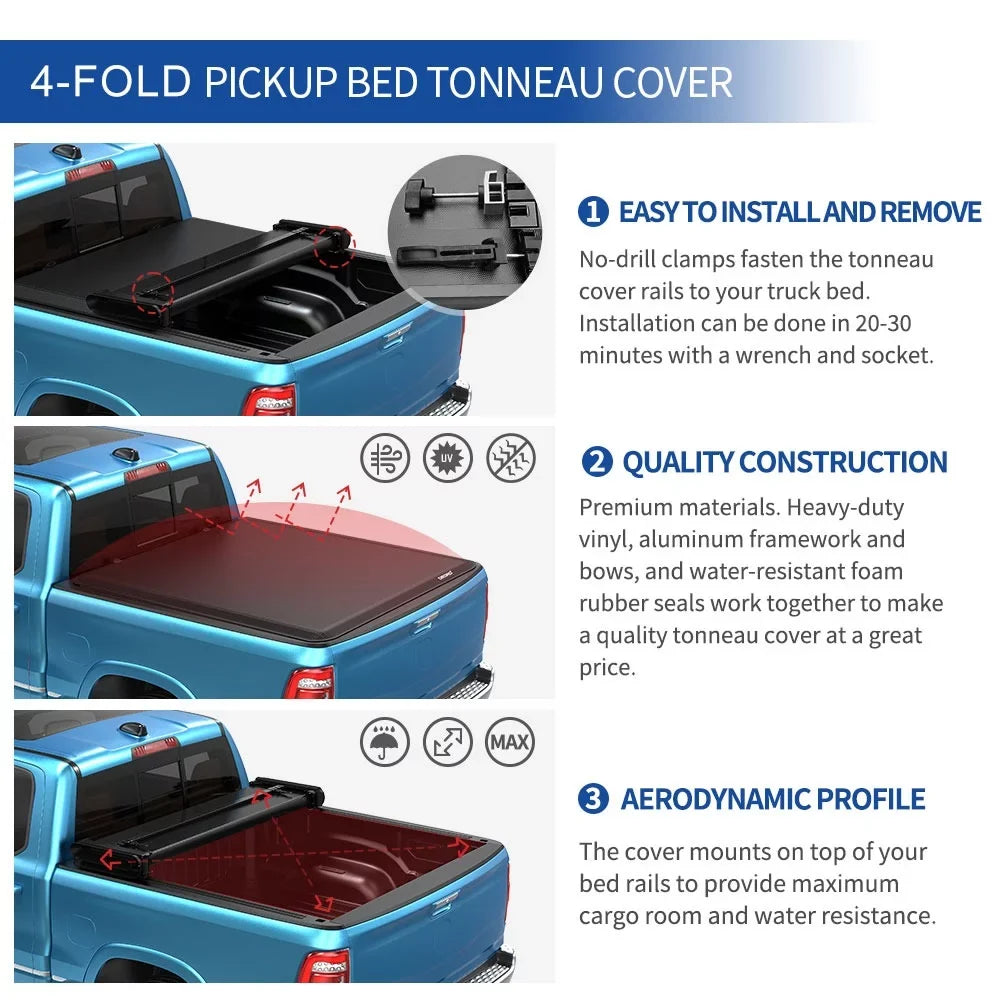 Ledkingdomus 6.4 ft Soft Fold Tonneau Cover Truck Bed Covers for 02-23 Dodge Ram 1500/Ram 2500 3500