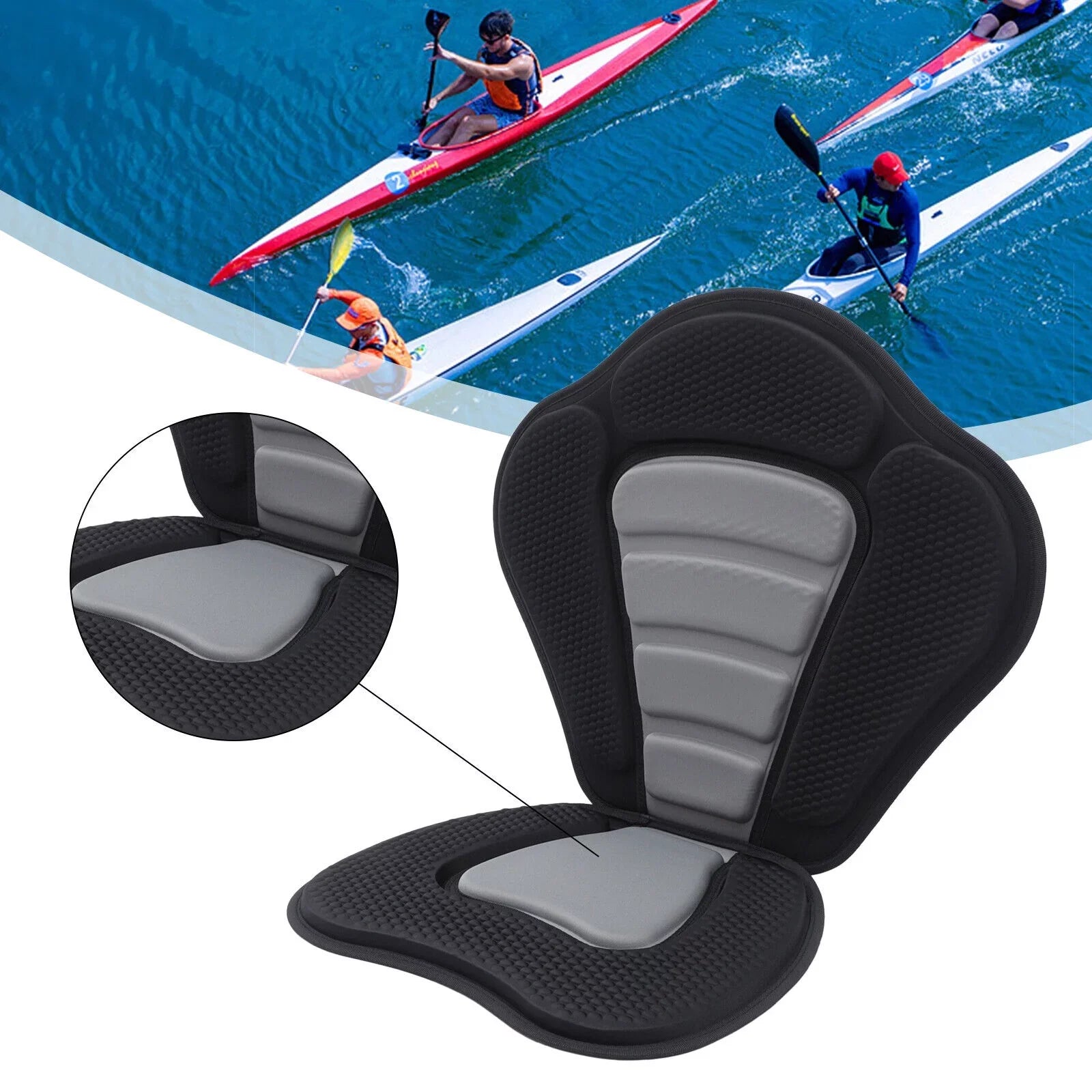 Adjustable Padded Kayak Seat Detachable Backpack Bag Canoe Backrest Storage Kayak Seat Deluxe Padded Boat Seat with Storage Bag Adjustable for Kayaking, Canoeing, Drifting, Rafting, Fishing