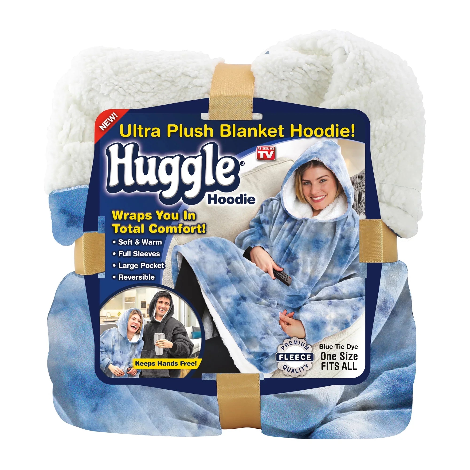 Huggle Hoodie, Fleece & Sherpa Wearable Blanket Hoodie, Blue Tie Dye