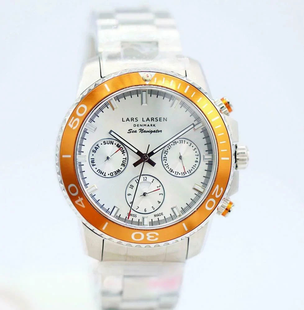 Lars Larsen 134SSOSB Sea Navigator Steel Orange Bezel Steel 46mm Men's Watch