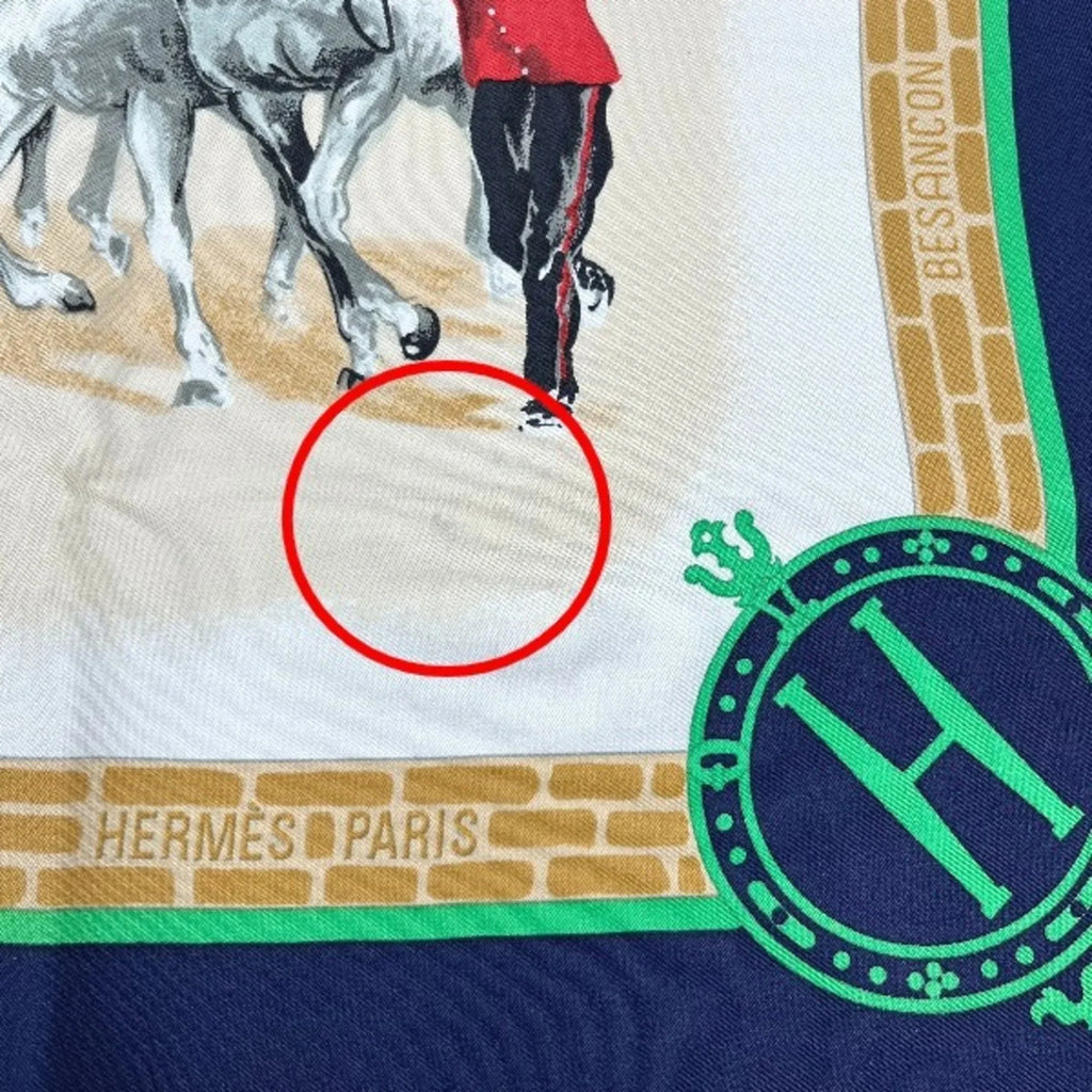 Pre-Owned HERMES LES HARAS NATIONAUX Kare90 Hermes Navy Scarf (Good)