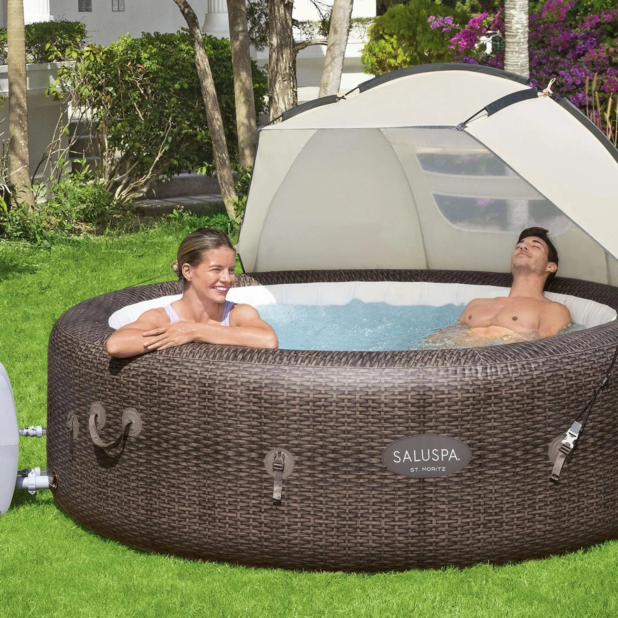 Bestway SaluSpa Sun Shade Canopy with Aruba SaluSpa InfLatitudeable Hot Tub