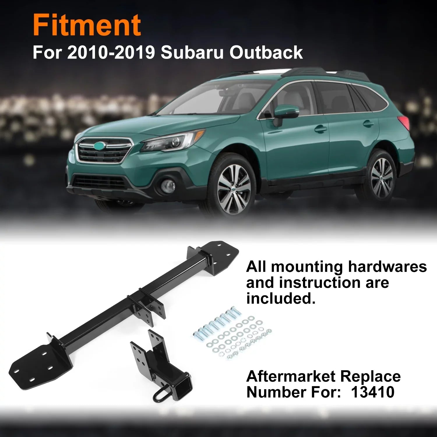 Kojem Class 3 Trailer Hitch Receiver 2" for 2010-2019 Subaru Outback Hatchback Steel Black