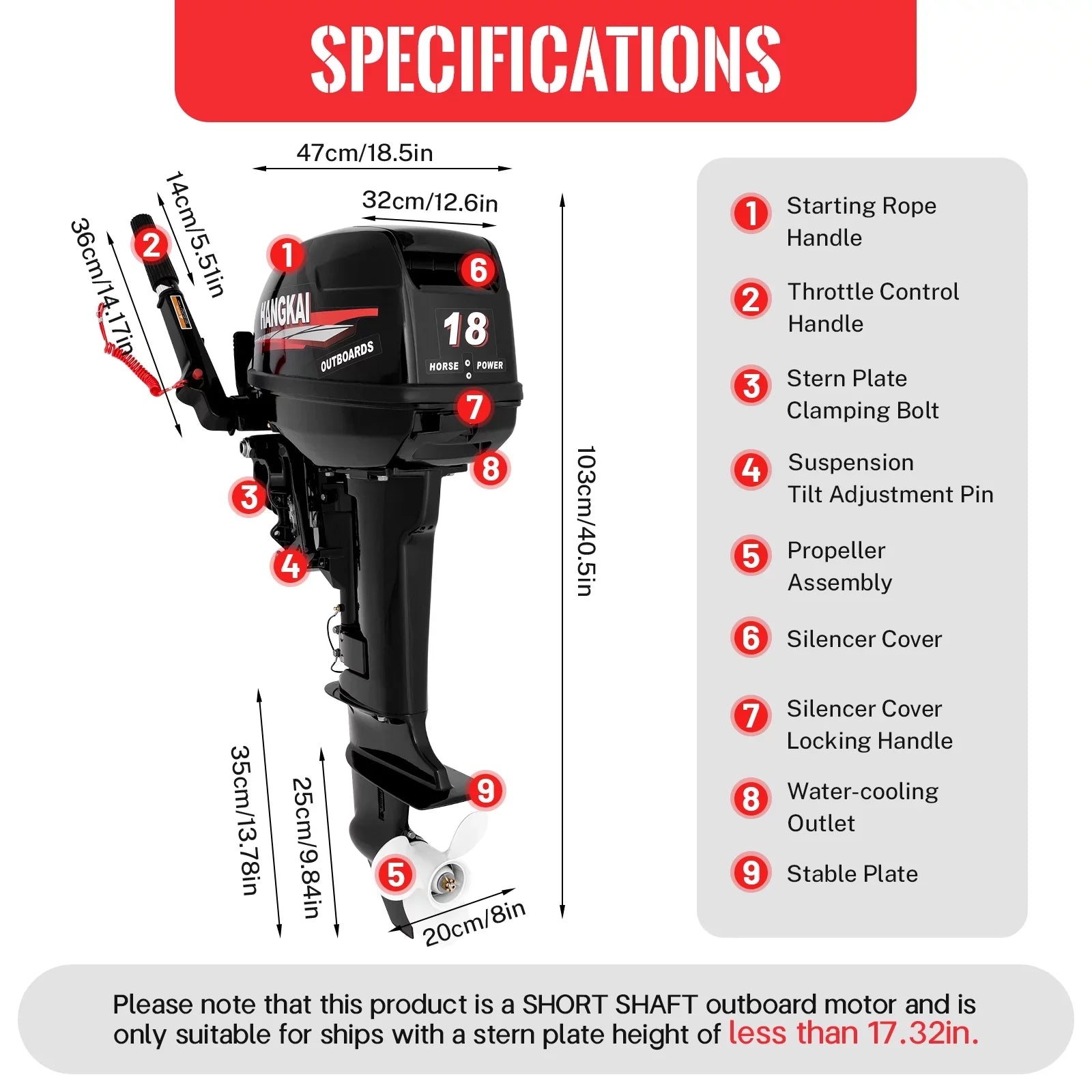 Fichiouy 2 Stroke 18  Outboard Motor Fishing Boat Engine Heavy Duty Water Cooling CDI System 246CC
