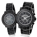 Large Matching His and Hers Watches: 5.15ct Black Diamond Watch Set