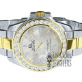 Mother Of Pearl Dial 2 Tone Solid Stainless Steel SimuLatitudeed Diamonds 18K Gold Finish Mens Watch