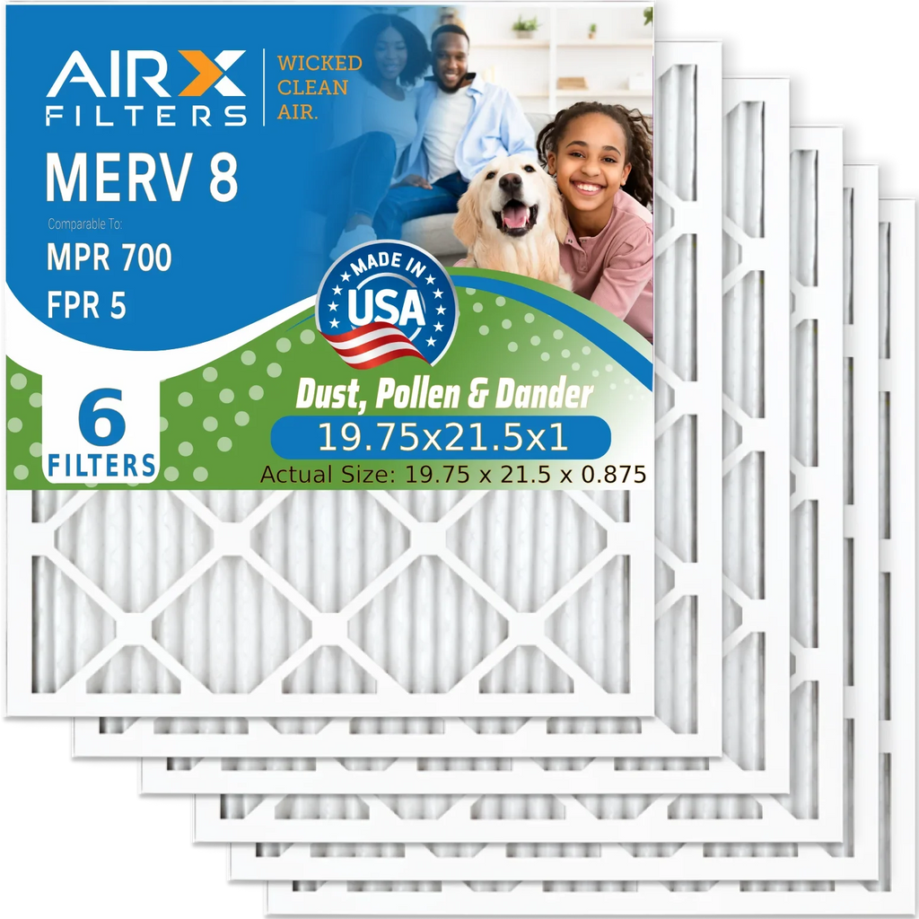 19.75x21.5x1 Air Filter MERV 8 Comparable to MPR 700 & FPR 5 Electrostatic Pleated Air Conditioner Filter 6 Pack HVAC AC Premium USA Made 19.75x21.5x1 Furnace Filters by AIRX FILTERS WICKED CLEAN AIR.