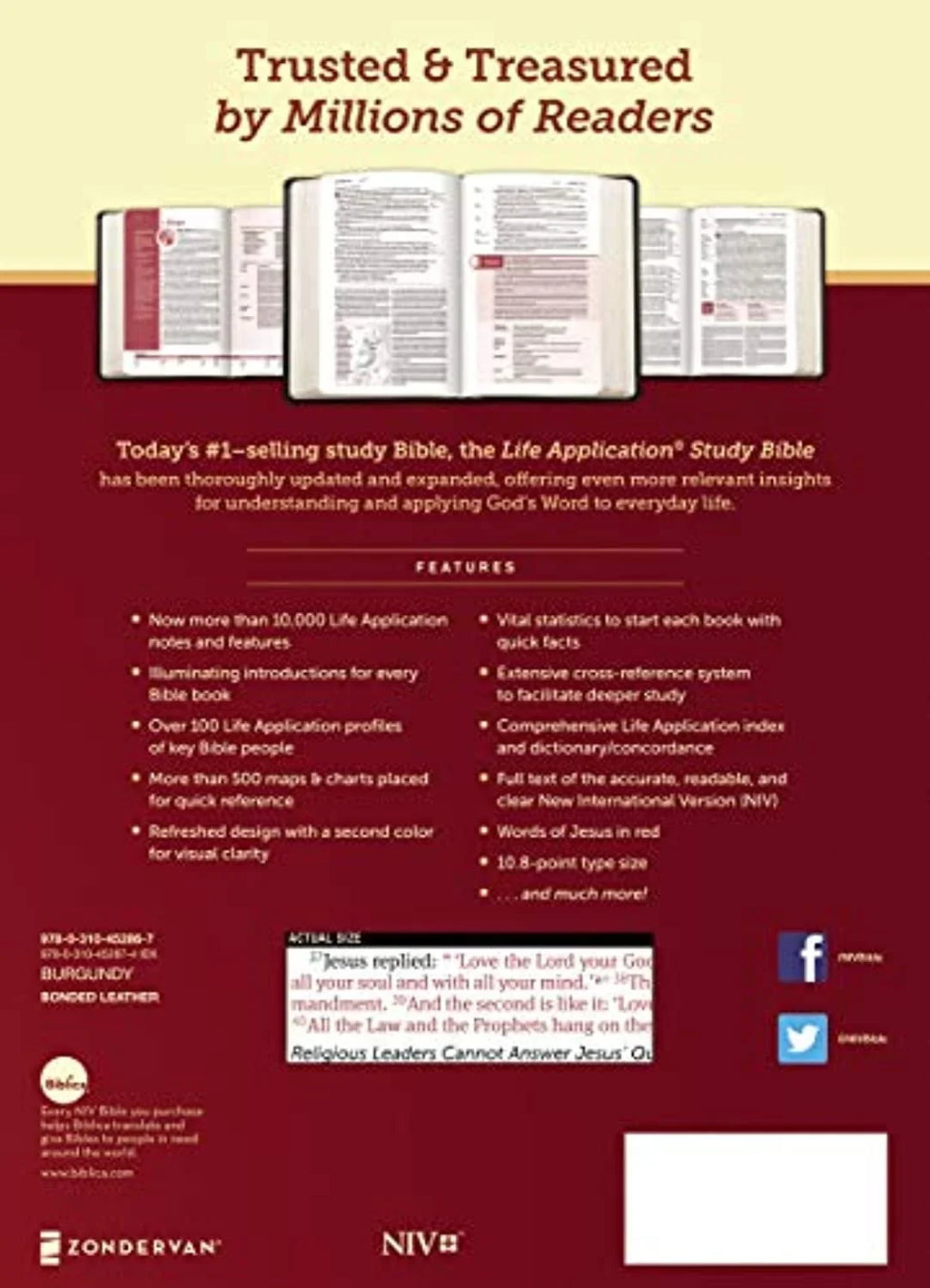 Zondervan  NIV Life Application Study Bible - Large Print - Third Edition, Burgundy Bonded Leather - Apr 2020