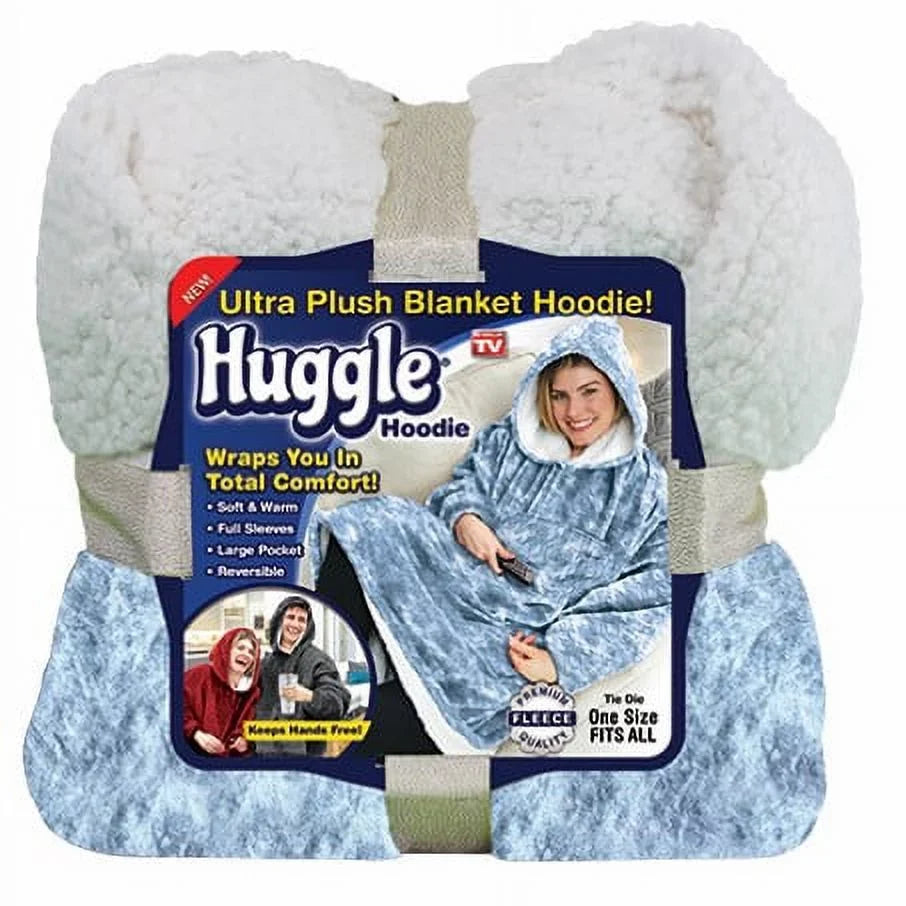 Huggle Hoodie, Fleece & Sherpa Wearable Blanket Hoodie, Blue Tie Dye