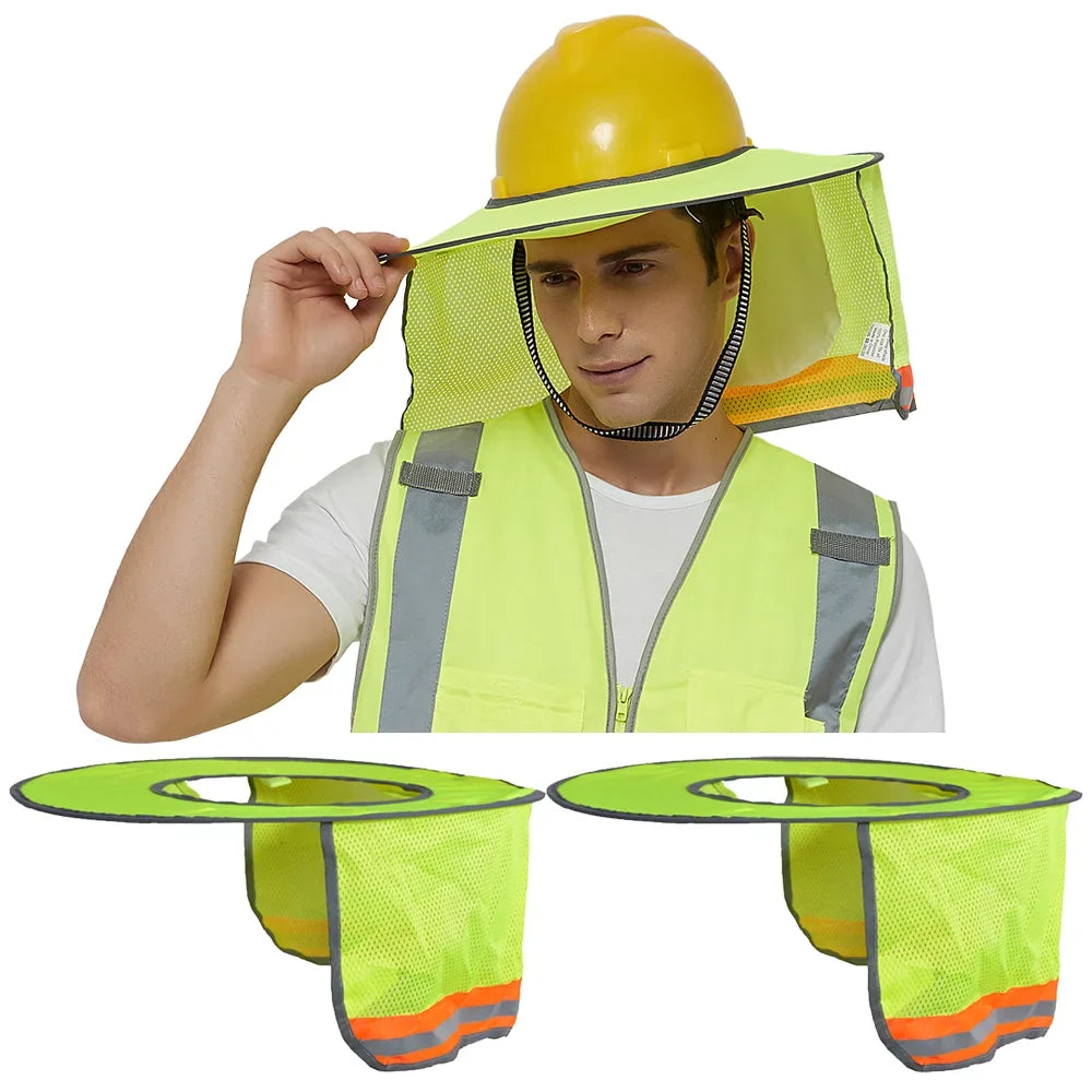 Toptie 3 Pack Hard Hat Sun Shield, Full Brim Mesh Sunshade with Visor, High Visibility Neck Shield