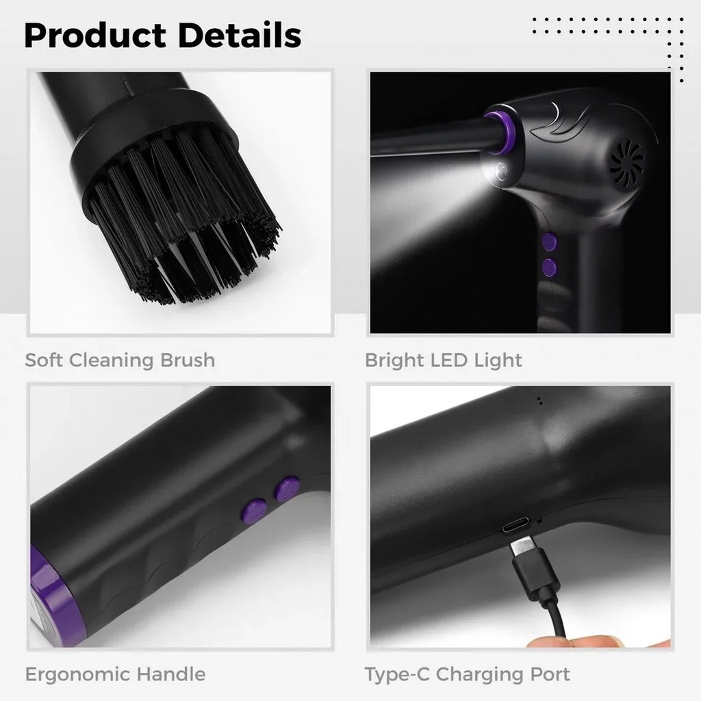 Electric Air Duster, 50000 RPM Strong Power Motor Dust Blower, Compressed Air Duster with 5 Nozzle Tubes, 2-Speed Electric Dust Remover with LED Light for Computer Keyboards