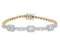 Baguette Cluster Halo 1.30 CT Diamond Illusion n Toni Set Bracelet Yellow-White Gold 3MM 7"