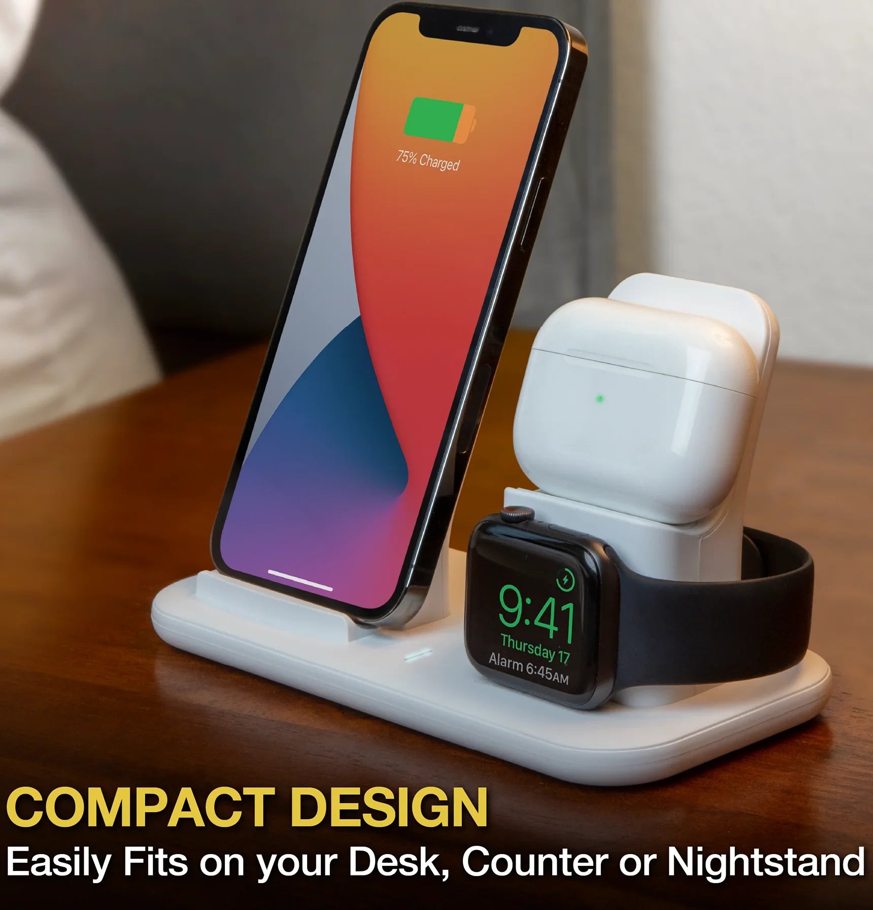 Scosche CSQ3N1WT-SP Qi-Enabled Smartphones, Watches and Earbuds, Qi-Certified Wireless Charging Dock, White