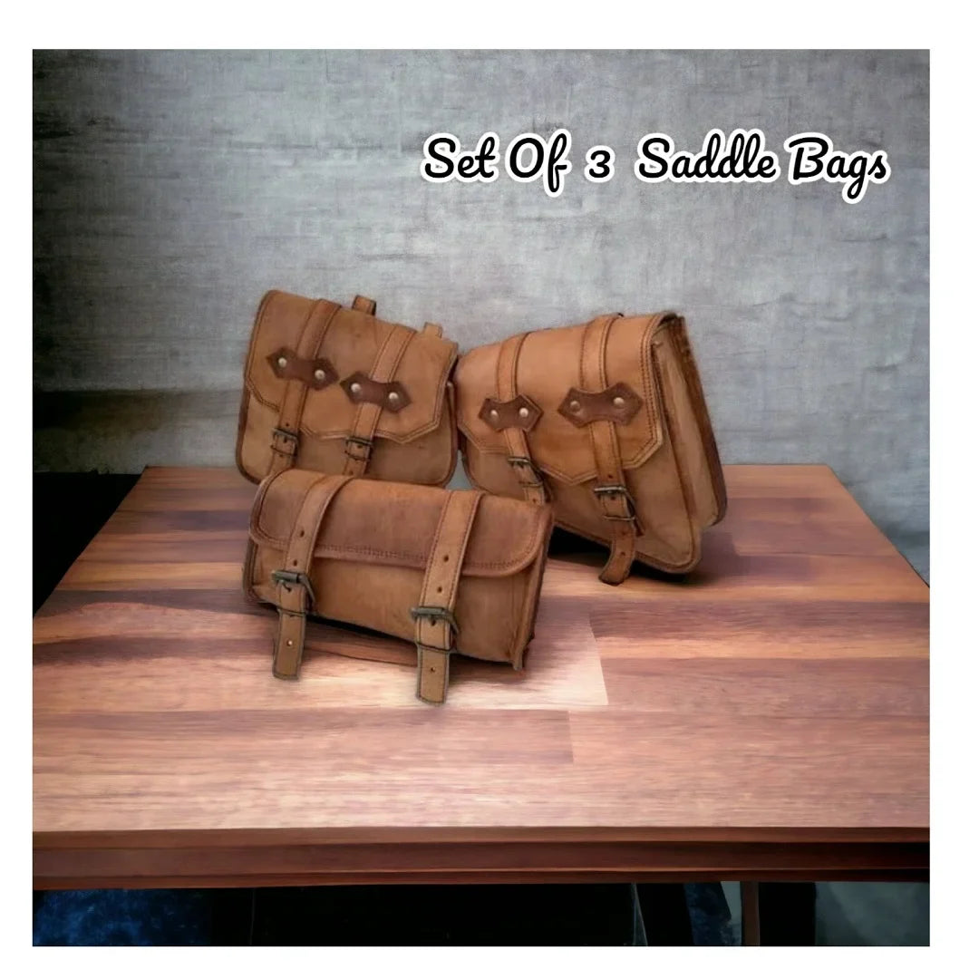 Premium Leather Saddle Bag Set of 3 - Stylish and Practical Gift for Him or Her