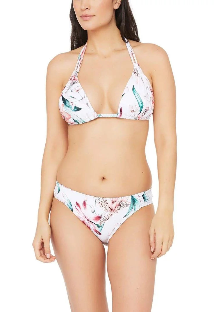LA BLANCA Women's White Printed Stretch Ruched Sides Lined Moderate Coverage Hipster Swimsuit Bottom 16