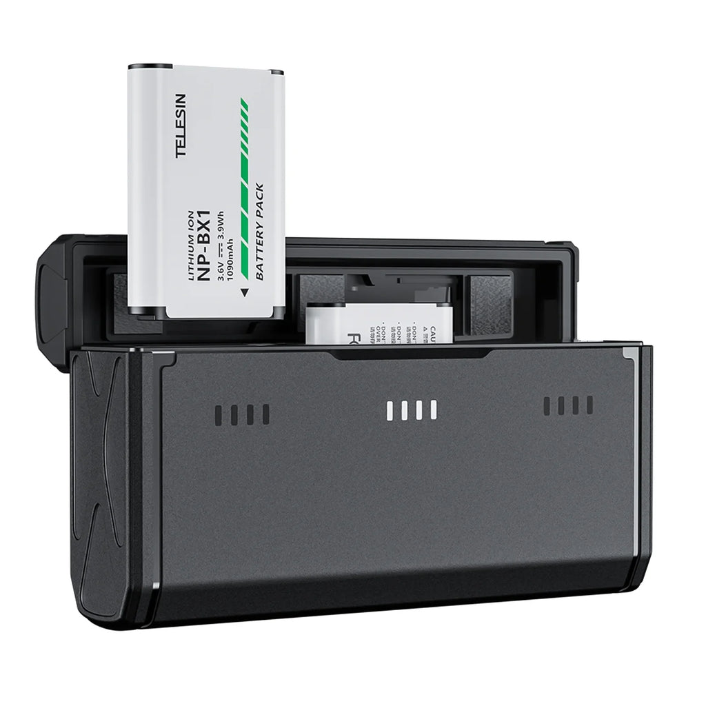 Dcenta Charging Case with TELESIN CMR-001 2pcs NP-BX1 Batteries + 3-Slot Battery: Compatible with  ZV-1/ RX100M6/ H400/ WX350/ RX100/ HX50/ HDR-PJ410/ FDR-X3000R/ HDR-CX405/ FDR-