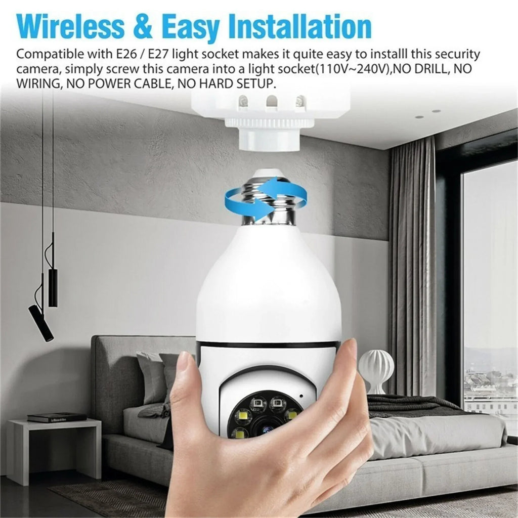 2PCS Wireless Security Camera, WIFI IP Camera, E27 Light Bulb 1080P HD Security Monitor Cam with Infrared Night Vision, White (Supports 2.4G &5G Wi-Fi)