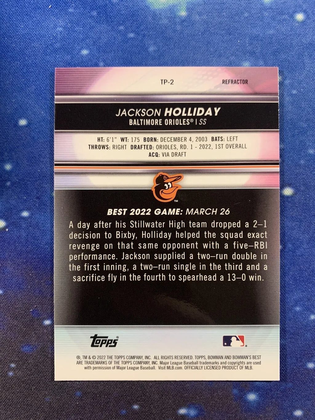 2022 Bowmans Best #TP-2 Jackson Holliday Refractor Rookie Card
