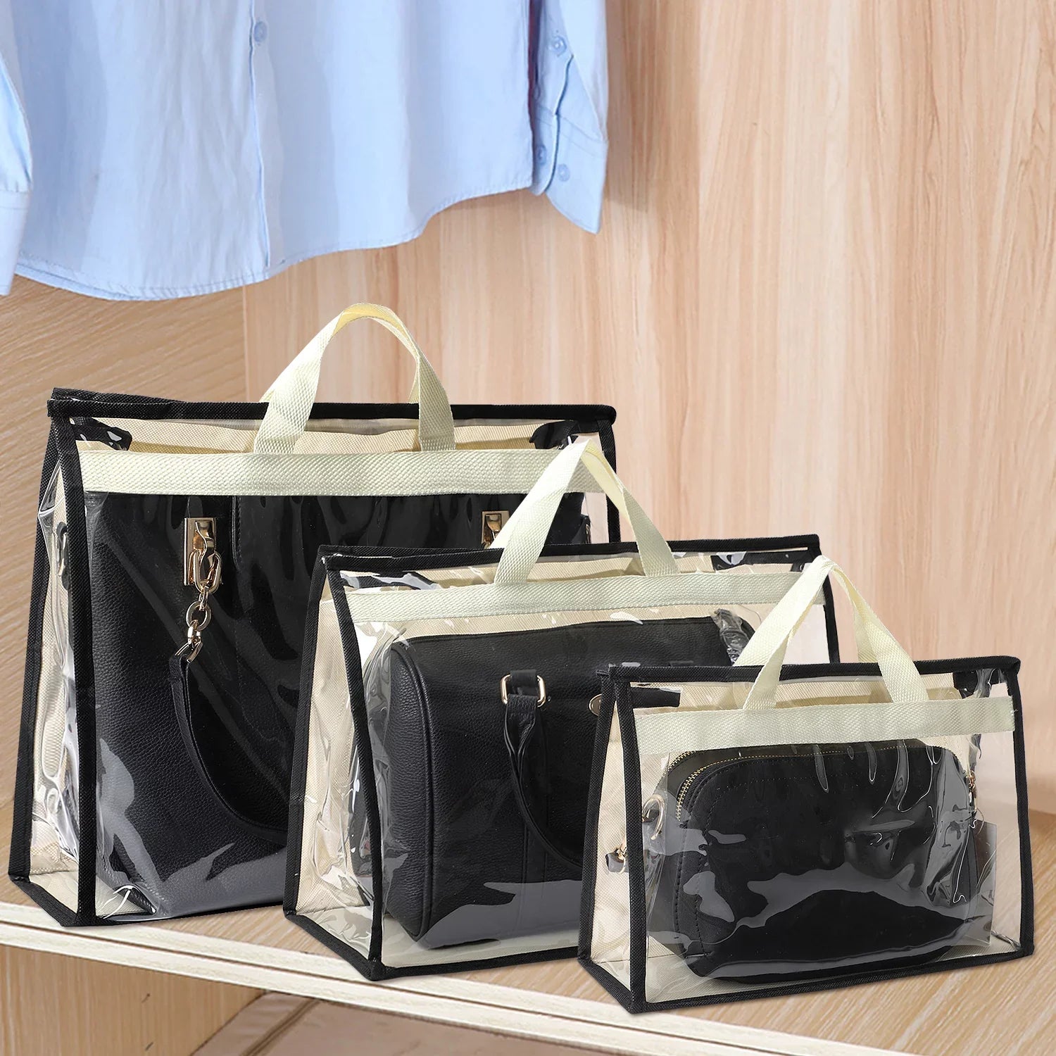 3 Pcs Dust Bags for Handbags, Clear Handbag Storage, Purse Storage Organizer for Closet, Purse Cover Hanging Closet Organizer with Zipper and Handles