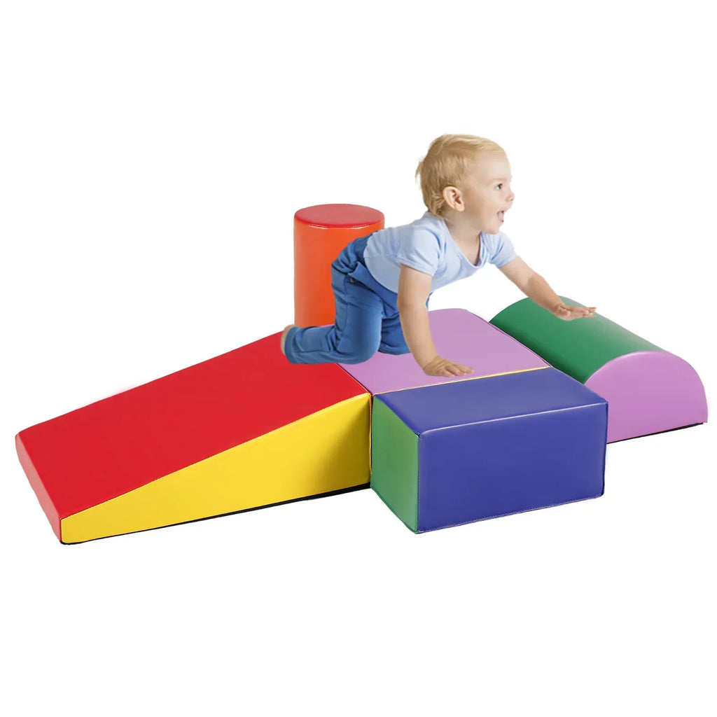 AILEEKISS Climb Foam Blocks for Toddler, 5Pcs Soft Baby Climb and Crawl Toy Set Indoor, Red & Yellow