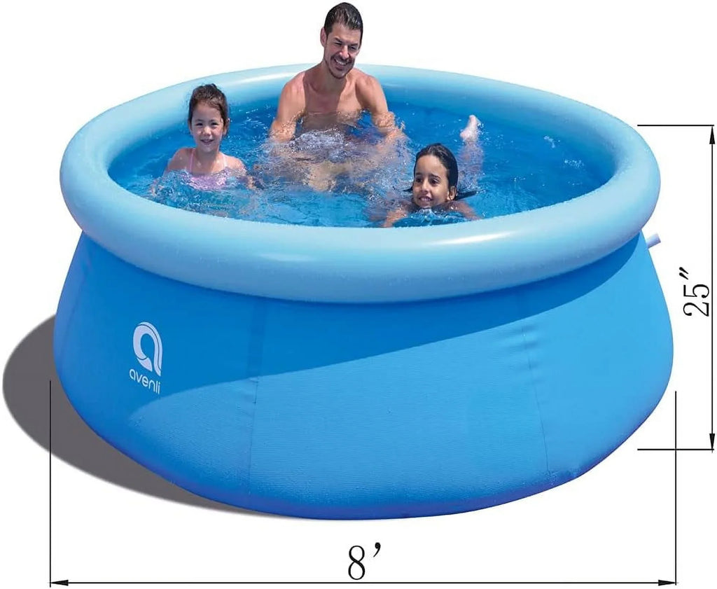 Avenli 8 Foot X 25 Inch 2 To 3 Person Capacity Prompt Set Above Ground InfLatitudeable Outdoor Backyard Swimming Pool, Blue