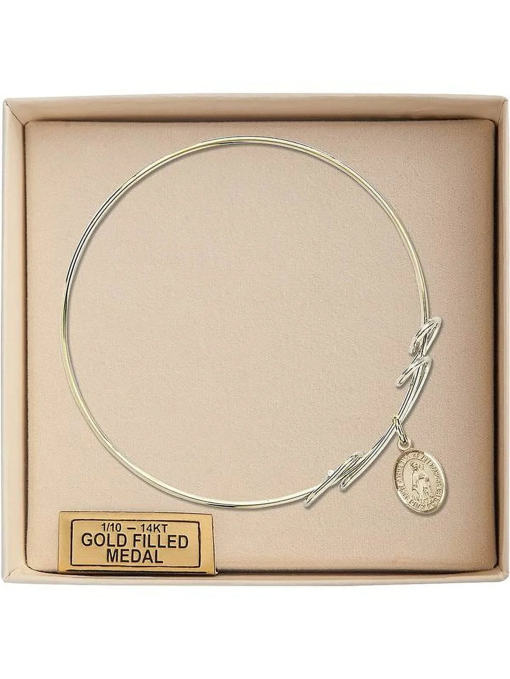 8 inch Round Double Loop Bangle Bracelet w/ St. Catherine of Alexandria in Gold-Filled