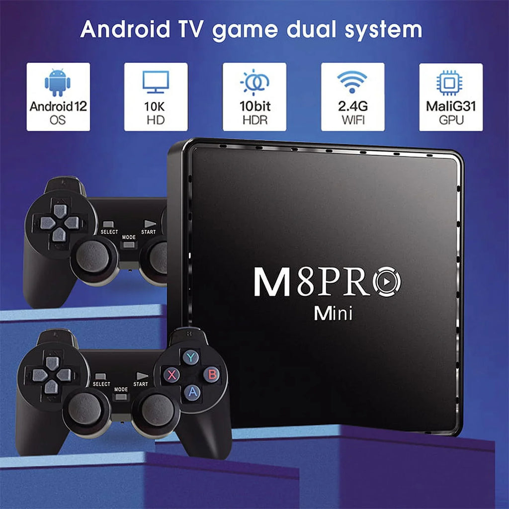 Game TV Box M8 Pro Mini Android and Game Dual System with 10000+ Retor Game Wireless Controllers 100M 4K TV Box