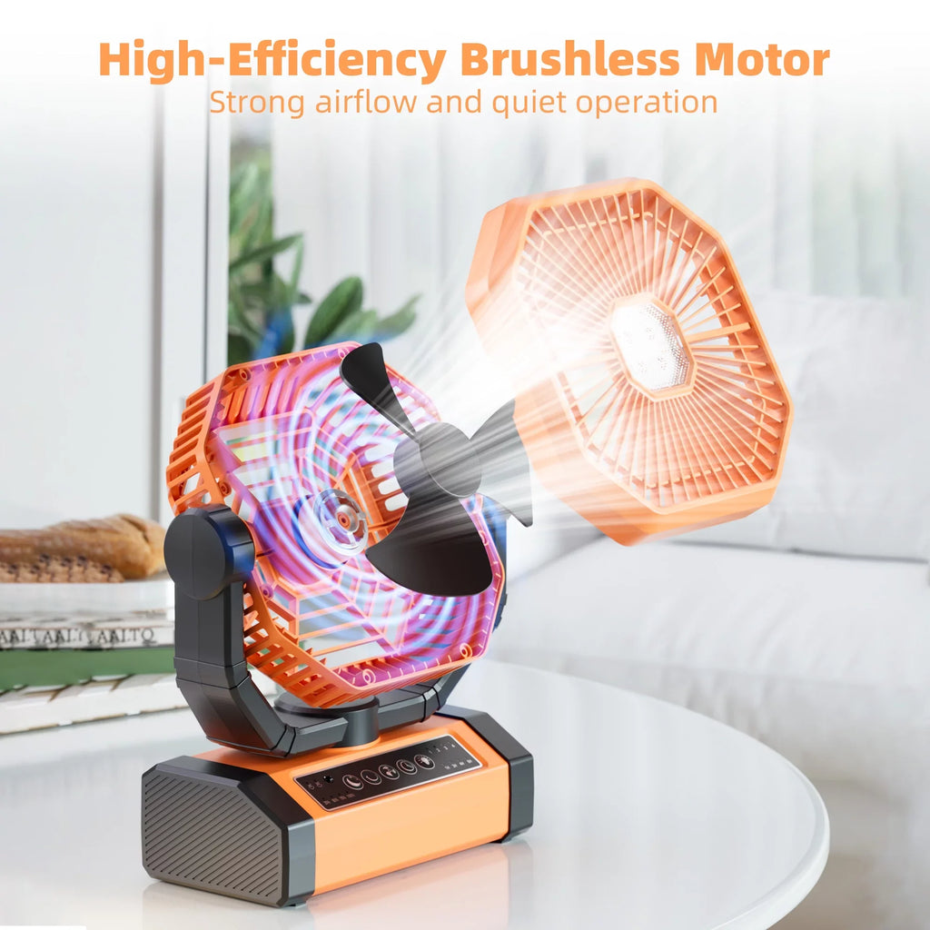 MORIKO Portable Cordless Fan 20000mAh Rechargeable Battery Powered VentiLatitudeor w/ LED Lantern, Remote, Hook, Timer, 270° Pivot 90° OscilLatitudeing 4 Speed Brushless Motor, Outdoor Jobsite Garage Patio Fan