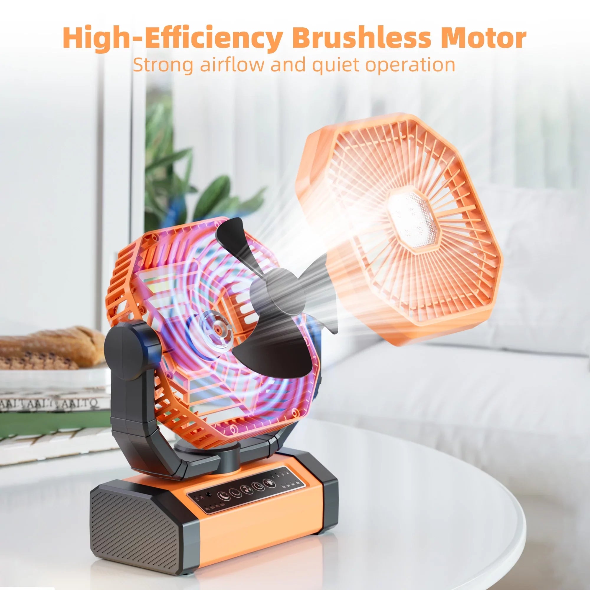 MORIKO Portable Cordless Fan 20000mAh Rechargeable Battery Powered VentiLatitudeor w/ LED Lantern, Remote, Hook, Timer, 270° Pivot 90° OscilLatitudeing 4 Speed Brushless Motor, Outdoor Jobsite Garage Patio Fan