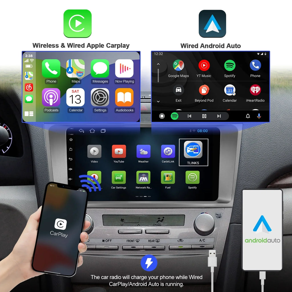 2+32G Android 10 Double Din Car Stereo for Toyota Carmy 2006-2011 with 9 Inch Touchdisplay Radio Built-in Wireless Carplay/Android Auto/GPS/Bluetooth/FM/AUX-in/Steering Wheel Control/Backup Camera