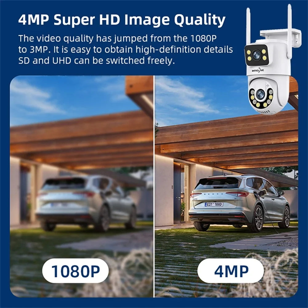 INTELIVE 4K Security Camera with Floodlight, Human Deduction Wireless Outdoor Camera, Rechargeable Powered Home Surveillance Camera with Full Color Night Vision Two Way Voice