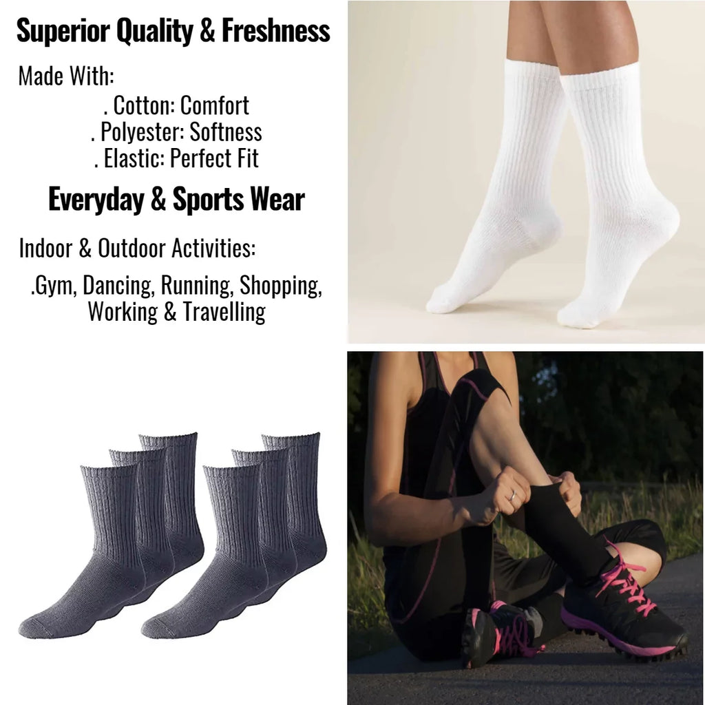Unibasic Unisex Crew Athletic Sports Cotton Socks  10 Pack (White, 9 to 11)