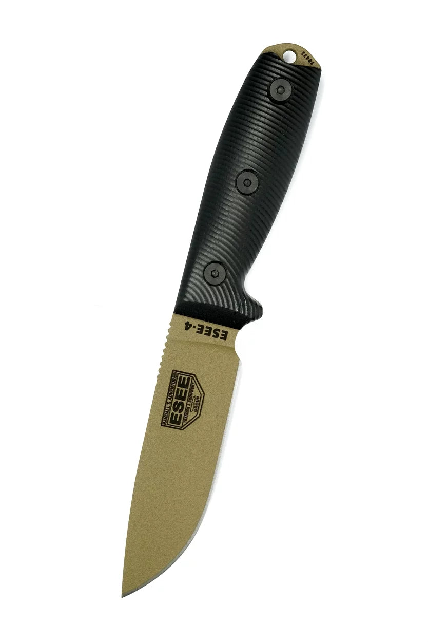 ESEE 4PDE-001 Fixed Blade Knife Dark Earth 1095 Carbon Steel & Black G10 Knives